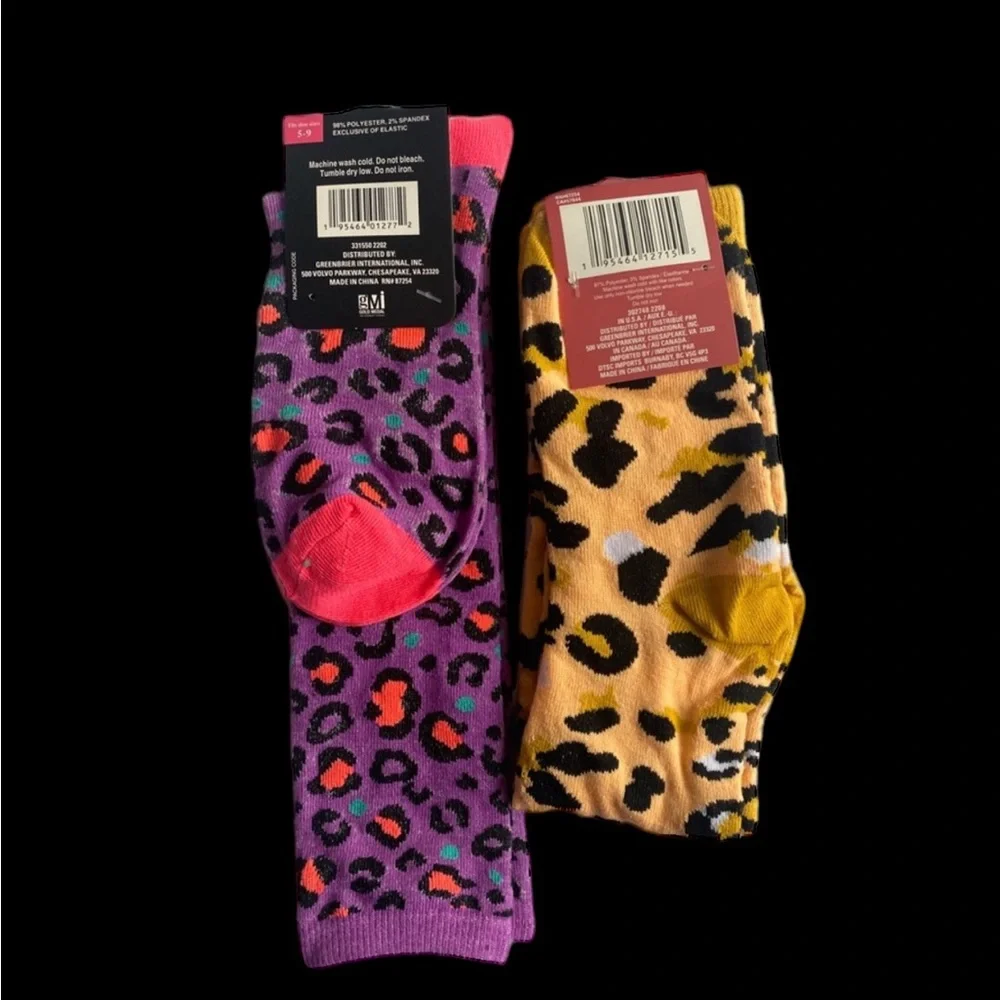 Two Pairs Cheeta Print‎ Knee High Socks Sizes 5-9